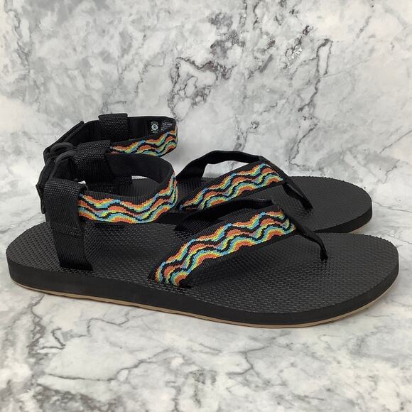 Teva Mens 11 Black Original Sandals Revive Ankle Strap Outdoor Beach 80s BR24-1 - Picture 3 of 10